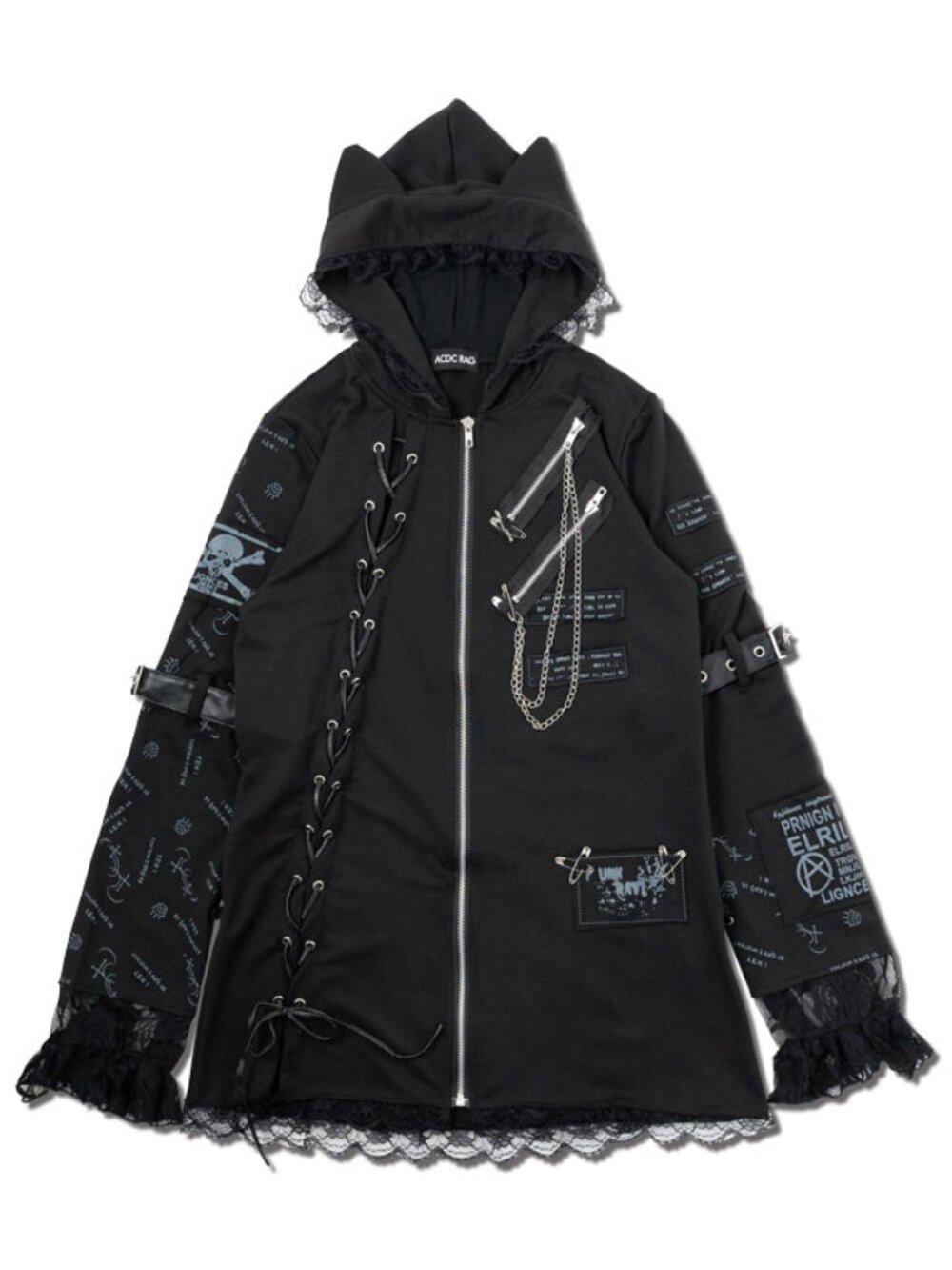 NEW ACDC RAG Dark Gothic Cat Ear Punk Crown Zip Jacket